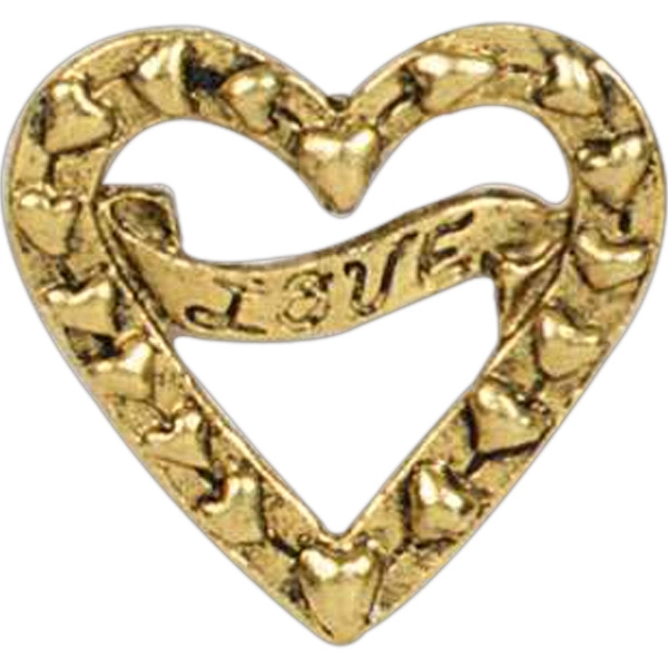Stock cast heart shape lapel pin with love ribbon and butterfly... from ASI 93235 Valley Casting Inc