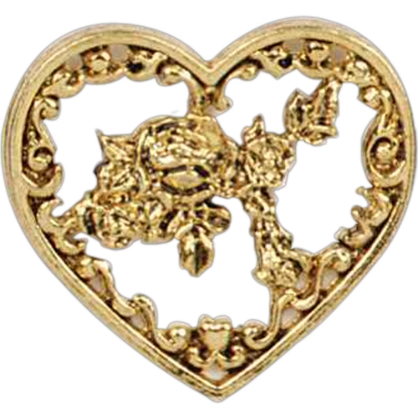 Stock cast heart shape lapel pin with flower in center and... from ASI 93235 Valley Casting Inc