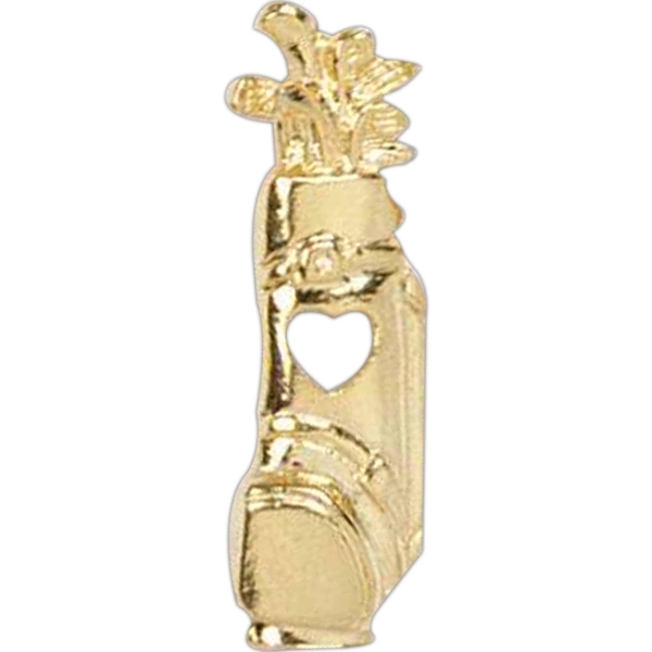 Stock cast golf bag with clubs and heart cut-out lapel pin.... from ASI 93235 Valley Casting Inc