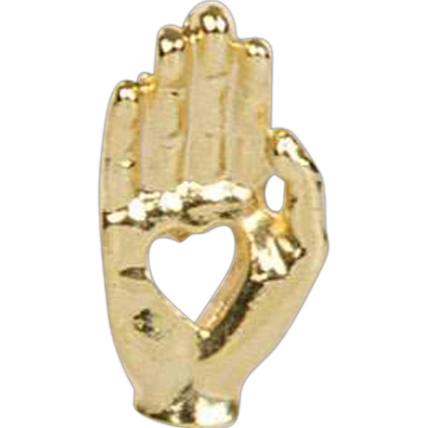 Stock cast open hand shape lapel pin with cut out heart... from ASI 93235 Valley Casting Inc