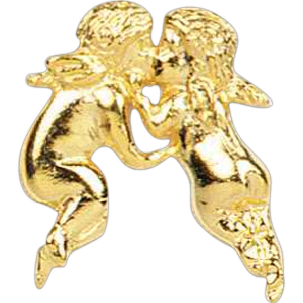 Stock cast kissing cherubs lapel pin with butterfly clutch. Blank.... from ASI 93235 Valley Casting Inc