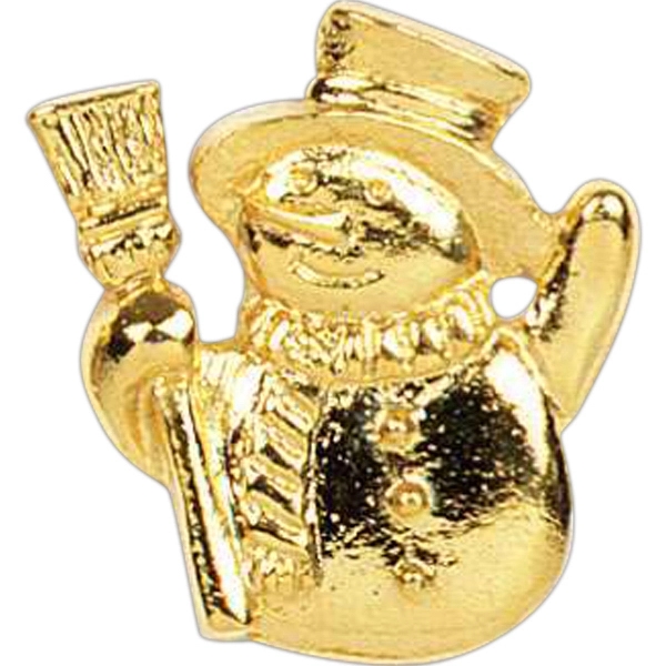 Stock cast snowman with top hat, scarf and broom lapel pin.... from ASI 93235 Valley Casting Inc