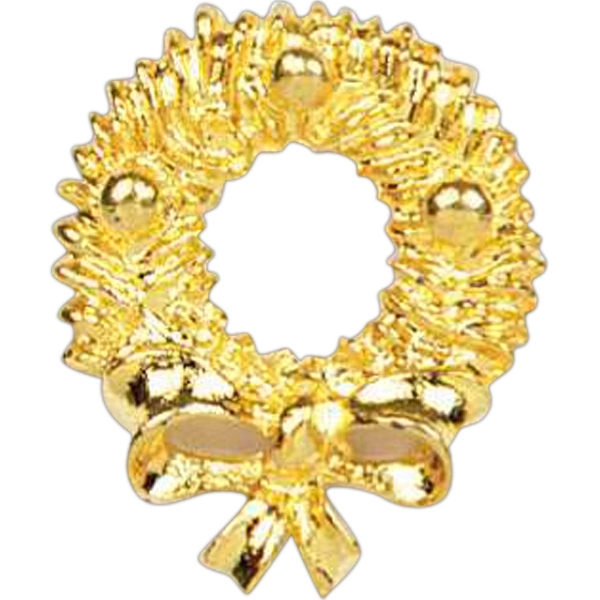 Stock cast Christmas wreath lapel pin with balls, bow at bottom.... from ASI 93235 Valley Casting Inc