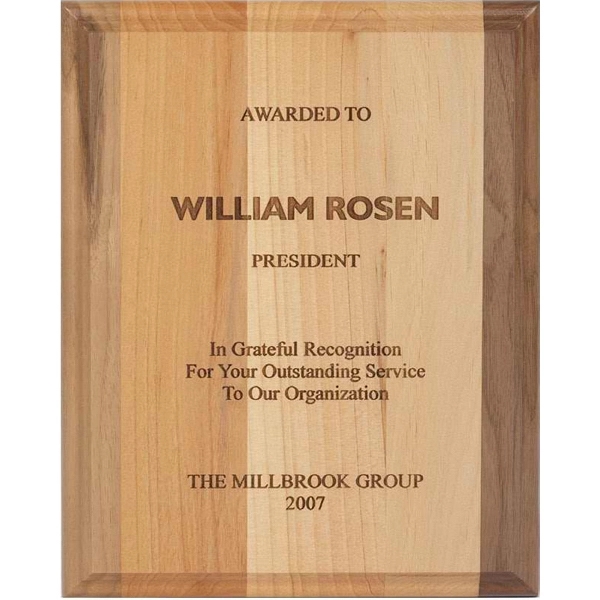 Pure red alder and walnut plaque recognition award with direct laser... from ASI 93235 Valley Casting Inc
