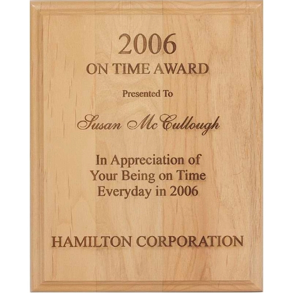 Pure red alder plaque recognition award with direct laser engraving.... from ASI 93235 Valley Casting Inc