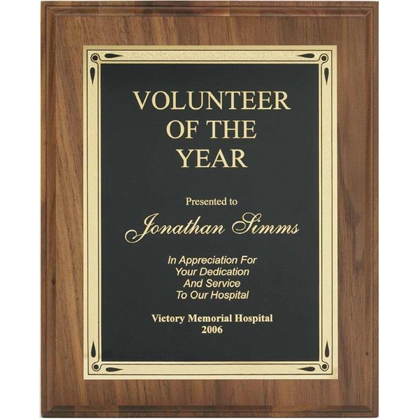 Solid walnut faced plaque recognition award with laser engraveable plate.... from ASI 93235 Valley Casting Inc