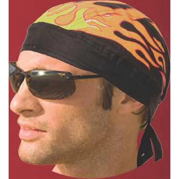 100% cotton skullcap-type bandana with flame design.... from ASI 44020 Bandanna Promotions By CARO-LINE / Bandanna Promotions