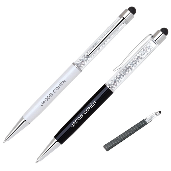 Twist action ballpoint pen with stylus. Featuring a sparkling clear crystal... from ASI 40544 Binaco / Binaline