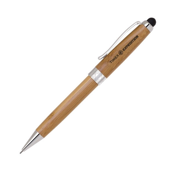 Eco-Friendly Bamboo pencil with stylus featuring chrome accents.... from ASI 40544 Binaco / Binaline