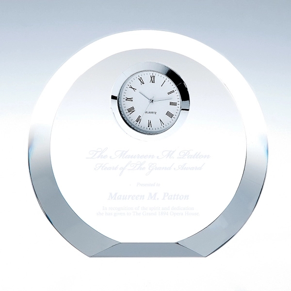 Personalized circle silver crystal glass clock.... from ASI 47791 Best Deal Awards / Best Deal Awards
