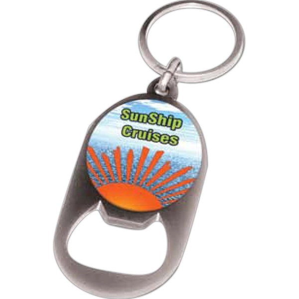 Customizable 1/16" clear acrylic bottle opener keychain with 1" split ring... from ASI 72521 Morris Magnets / Laser Cuts