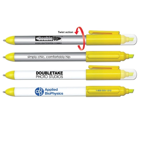 Double ended yellow highlighter and twist action ballpoint pen.... from ASI 67675 Liqui-Mark Corp