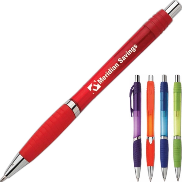 Plunger-action ballpoint pen with plastic construction and no slip rubber grip.... from ASI 58805 HPC Global / HPC Global