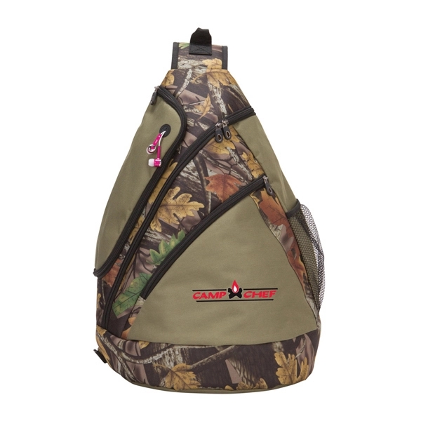 Sling backpack made of 600 denier polyester in camouflage print.... from ASI 57702 GoodHopeBags, Inc.