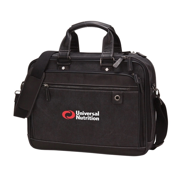 Briefcase made of 20oz canvas w/ Vaquetta leather in double gusset... from ASI 57702 GoodHopeBags, Inc.