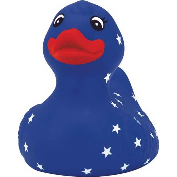 Blue rubber squeaky duck with white stars, balanced for floating.... from ASI 57705 Goodview Industries Co Inc / Goodview Industries
