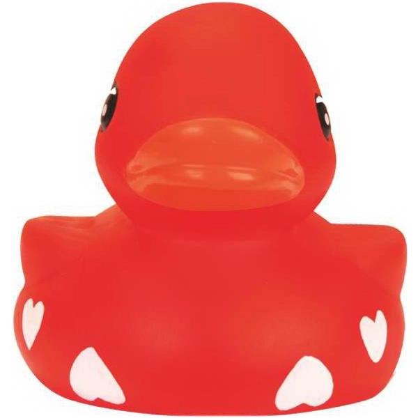 Squeaking red rubber toy duck with white hearts.... from ASI 57705 Goodview Industries Co Inc / Goodview Industries