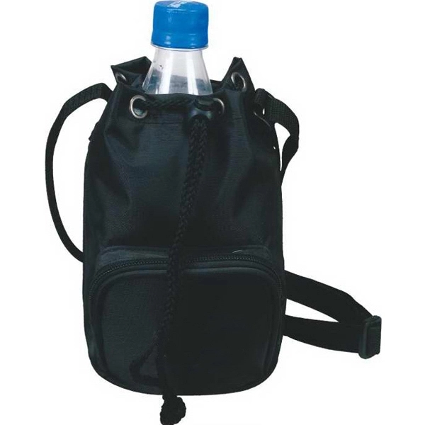 Drawstring closure nylon bottle carrier with large zipper pocket and handy... from ASI 57705 Goodview Industries Co Inc / Goodview Industries