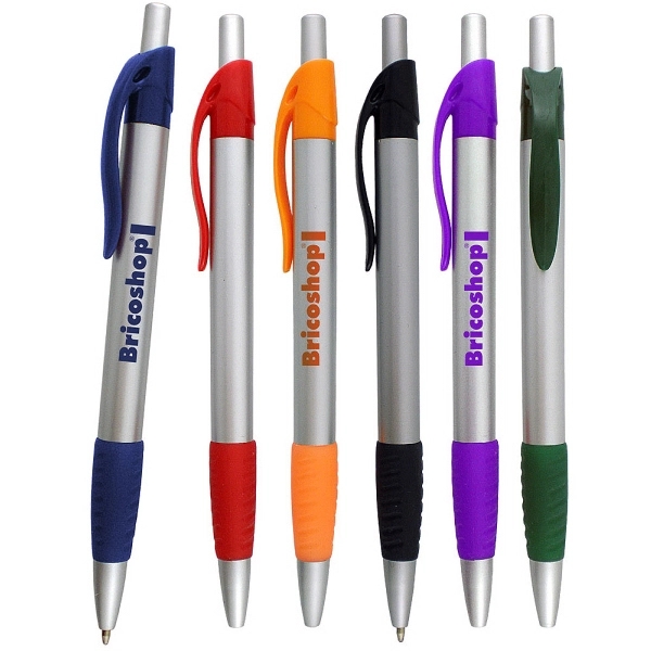 Solid plastic barrel pen with color clip and grip section. Plunger... from ASI 52387 Empire USA / Pens Line USA