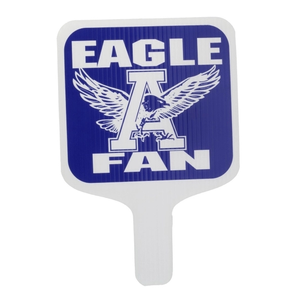 Weather resistant hand fan, made of corrugated plastic, approximately 8" x... from ASI 54322 FireSprint Printing / Pepco Poms