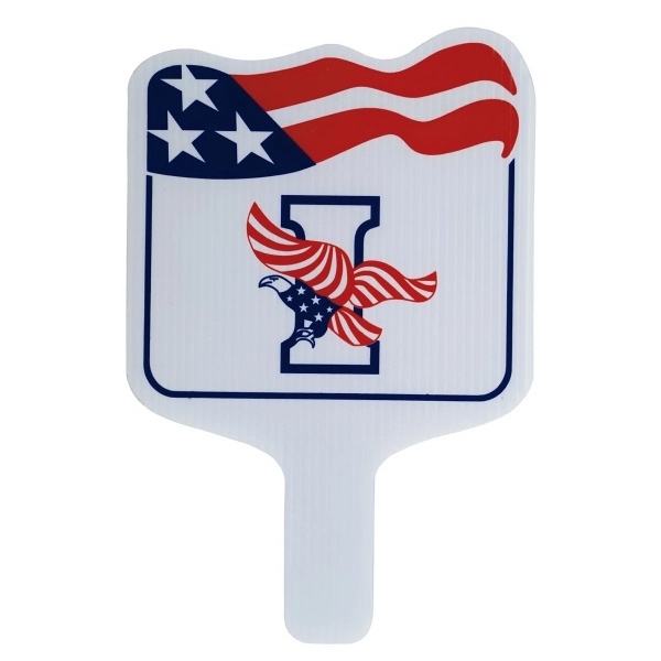 Weather resistant hand fan, made of corrugated plastic, approximately 8" x... from ASI 54322 FireSprint Printing / Pepco Poms
