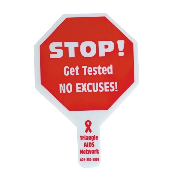 Weather resistant hand fan, made of corrugated plastic, approximately 8" x... from ASI 54322 FireSprint Printing / Pepco Poms