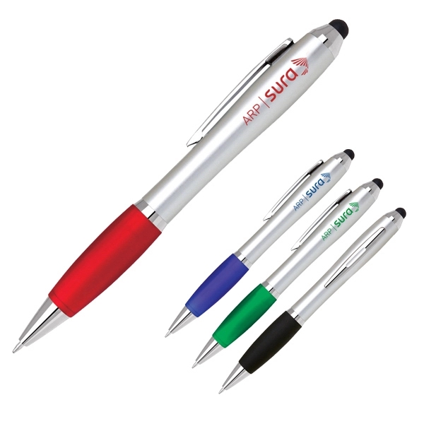 Plastic twist action pen and stylus with brightly colored grip and... from ASI 40544 Binaco / Binaline
