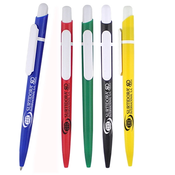 Solid color plastic pen with white clip and plunger.... from ASI 52387 Empire USA / Pens Line USA
