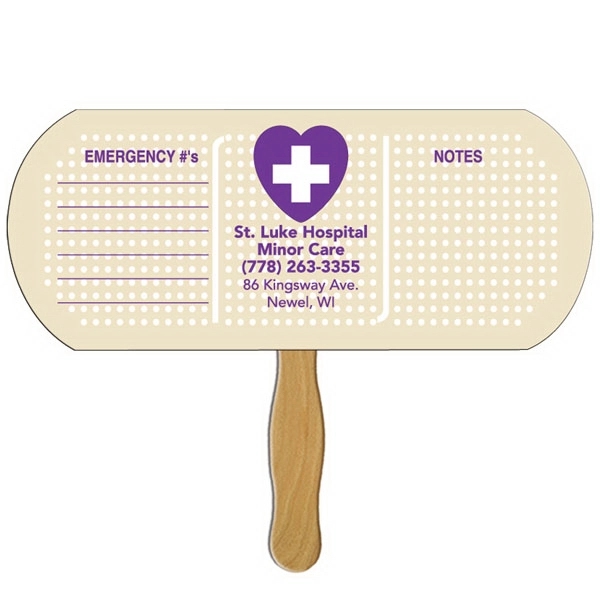Band aid/pill shape fast fan with wooden stick.... from ASI 67620 Lion Circle Corp / Lion/Circle