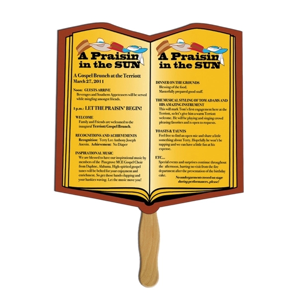 Open book shaped digital economy fans with double sided film lamination.... from ASI 67620 Lion Circle Corp / Lion/Circle