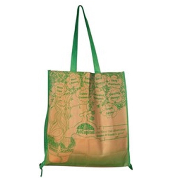 Recycled non woven custom folding bag with hard bottom, loop for... from ASI 31260 AdCapitol / Adcap®