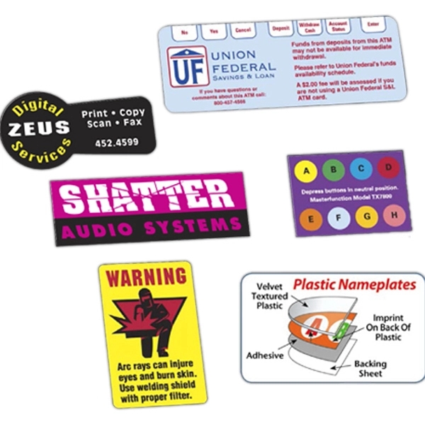 Stable, clear 10 mil velvet-textured, mar-resistant plastic nameplate custom decal with... from ASI 56950 Gill Studios Inc / Gill-Line®