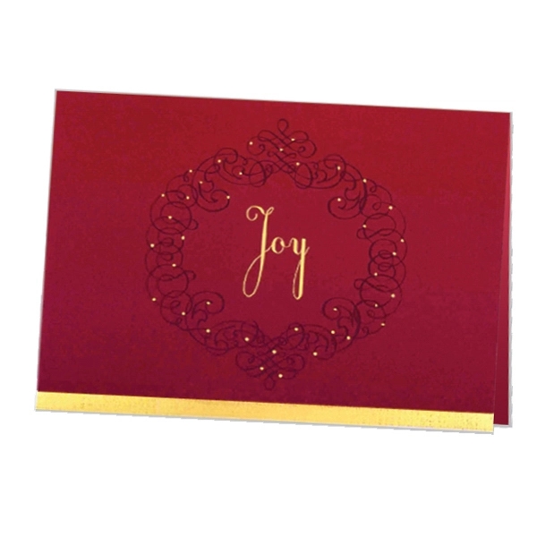5"x7" Joy holiday greeting card w/1 color foil stamp, stock sentiment... from ASI 95280 Warwick Publishing Co / Warwick