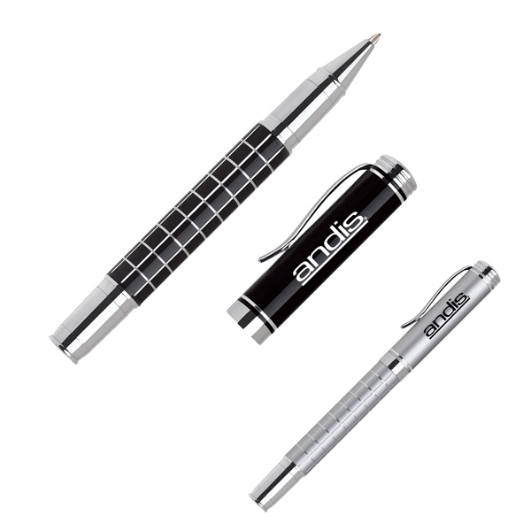 Cap-off rollerball pen with grid style barrel and chrome accents.... from ASI 40544 Binaco / Binaline
