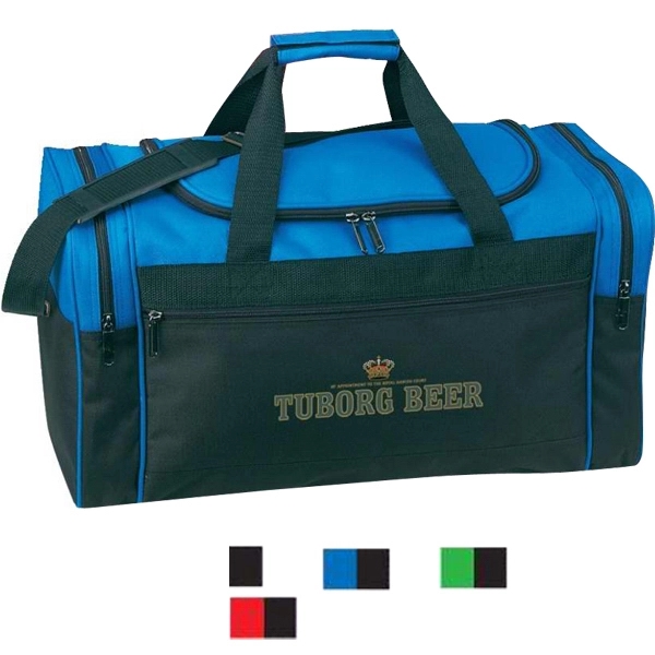 Two-tone polyester duffel bag with zippered front pocket.... from ASI 34046 Allcasion Travelware Co