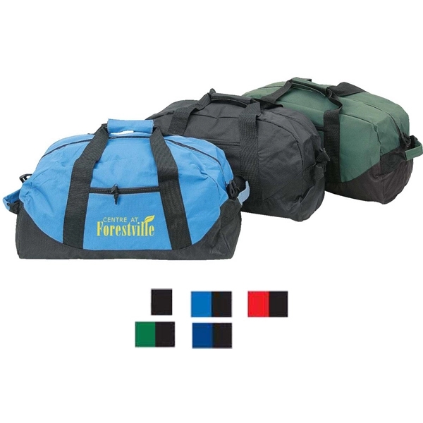 Two tone polyester duffel bag with zippered front pocket.... from ASI 34046 Allcasion Travelware Co
