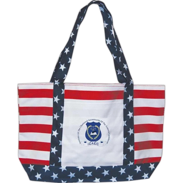 Patriotic tote bag with front pocket, 600 denier polyester.... from ASI 34046 Allcasion Travelware Co