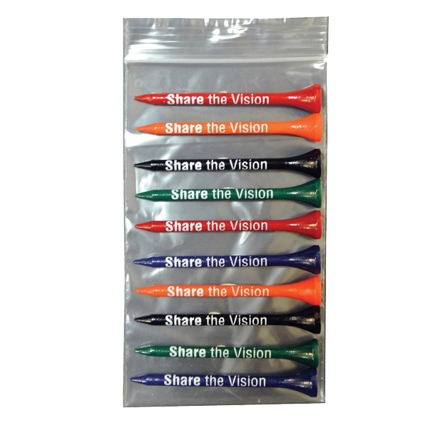 Golf tee poly bag pack with ten 2 3/4" golf tees.... from ASI 63500 Jomar Industries Inc / The Tee Line