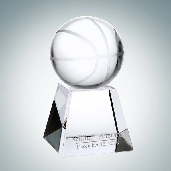 Solid crystal basketball award attached on a solid crystal pedestal.... from ASI 47791 Best Deal Awards / Best Deal Awards