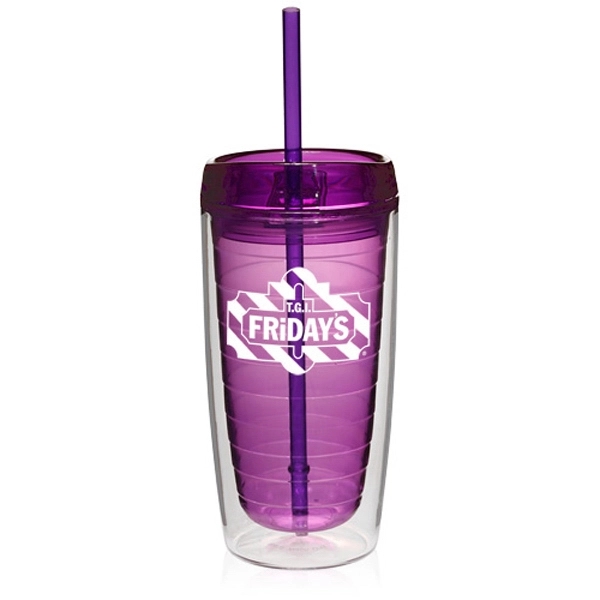 Econo 16 oz. double wall tumbler with lid and straw.... from ASI 39552 BEL Promo