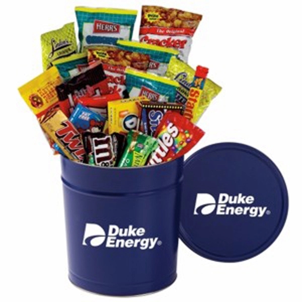 3.5 gallon tin filed with popcorn, snacks, cookies and assorted movie... from ASI 71685 Midnite Snax®