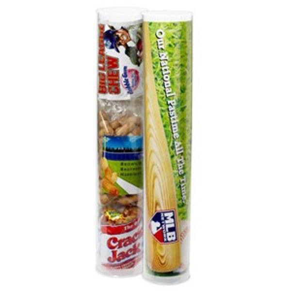 Large tube with baseball themed snacks. 3.25" dia. x 18" h.... from ASI 71685 Midnite Snax®