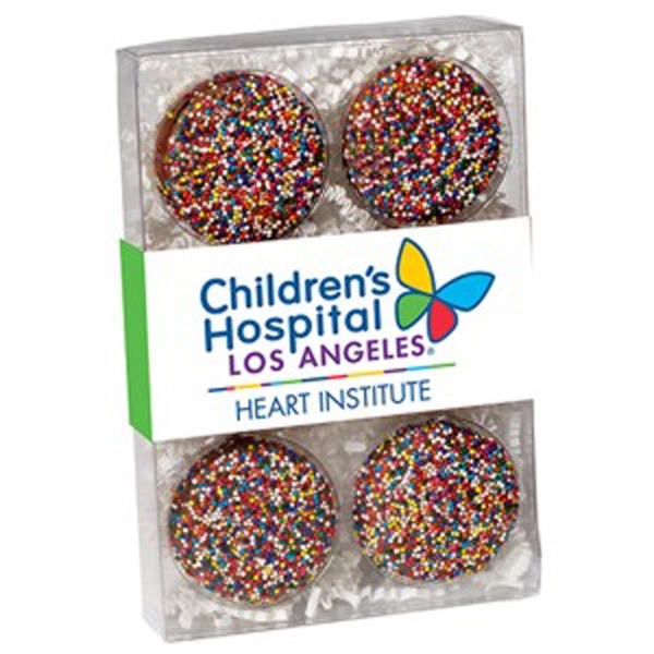 Six pack of chocolate covered Oreos® featuring rainbow nonpareil sprinkles.... from ASI 71685 Midnite Snax®