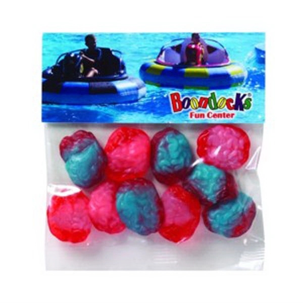 Clear 2 oz. pouch filled with gummy brains, featuring a four... from ASI 71685 Midnite Snax®