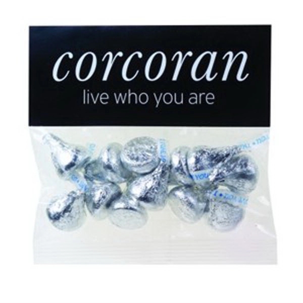 Customizable clear header bag filled with Hershey's Kisses®, 2 oz.... from ASI 71685 Midnite Snax®