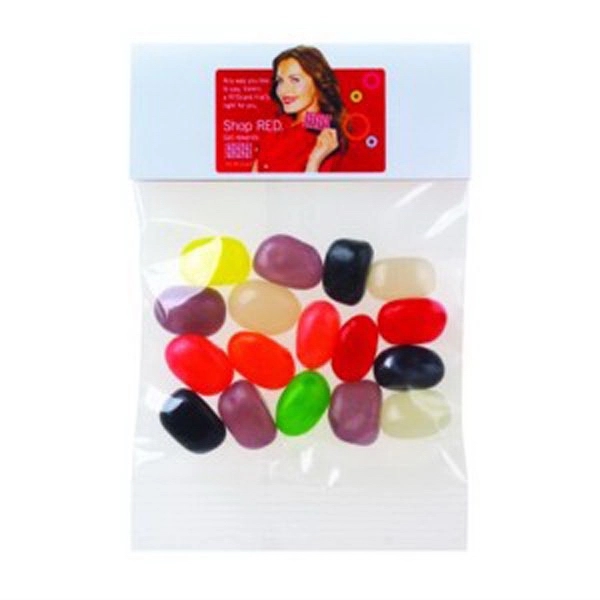 Customizable clear header bag filled with assorted jelly beans, 1 oz.... from ASI 71685 Midnite Snax®
