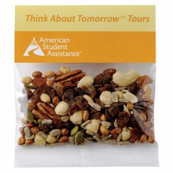 Customizable clear header bag filled with trail mix, 2 oz.... from ASI 71685 Midnite Snax®