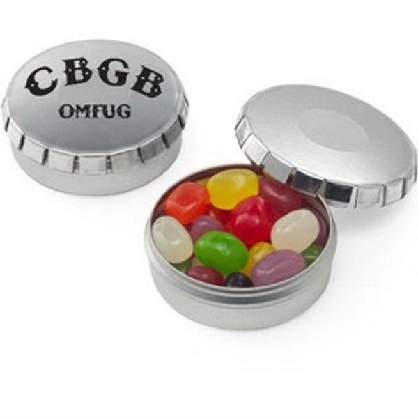 Small, round push-top tin filled with an assortment of jelly beans.... from ASI 71685 Midnite Snax®