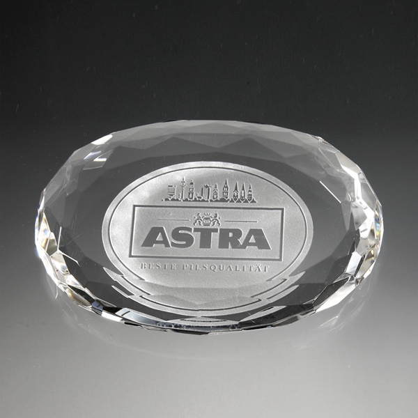 Awards-oval shaped paperweight optical crystal award/trophy.... from ASI 41511 Brainchild USA Inc / BrainChild Gift Club