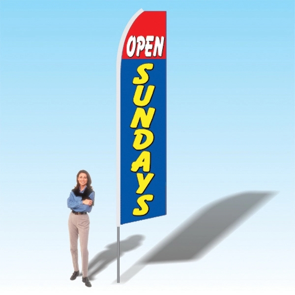 Advertising banner flag package with 15 foot pole, open Sundays themed... from ASI 30442 Above & Beyond Advertising Products / PromoAdLine